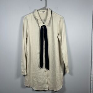 Urban Outfitters COPE Cream Tie-Neck Shirt Dress Women's Size M Dark Academia